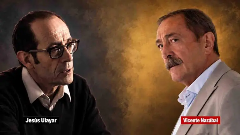 Recreaci&oacute;n con una imagen de Jes&uacute;s Ulayar y la de su asesino en la actualidad, Vicente Nazabal.