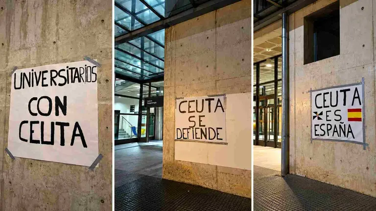 Carteles de apoyo a Ceuta en la Universidad P&uacute;blica de Navarra. CEDIDA