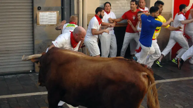 Encierro de Cebada Gago en los Sanfermines de 2016. ALEX WALLOSCHKE (3)