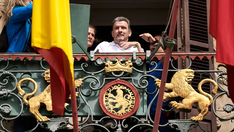 Juan Carlos Unzué en el ensayo del Chupinazo de San Fermín 2022. PABLO LASAOSA