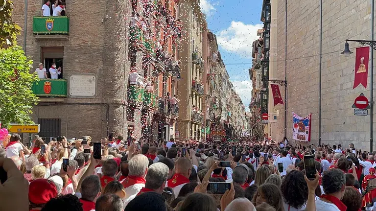 Imagen de los pétalos lanzados a la imagen de San Fermín. Navarra.com