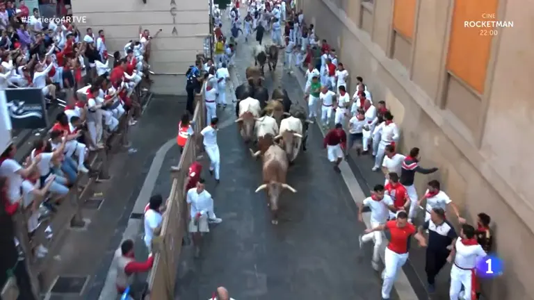 Encierro del 10 de julio de 2022 con toros de La Palmosilla. RTVE