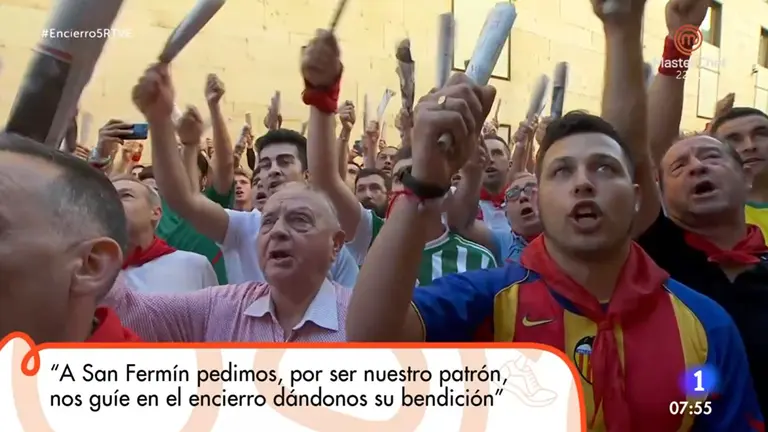 Ambiente previo al encierro de San Fermín del lunes 11 de julio con toros de Cebada Gago. ÍÑIGO ALZUGARAY