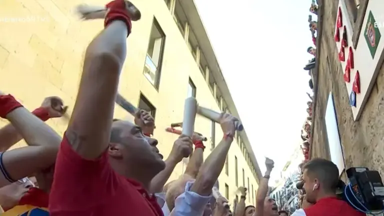 Momentos previos al sexto encierro de los Sanfermines de 2022 con toros de Jandilla.