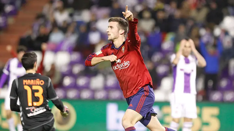 Oier Sanjurjo celebra un gol al Valladolid en el José Zorrilla en la temporada 2013-14. CA Osasuna.