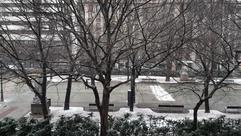 Vista del paseo de Sarasate en Pamplona a las 8:30 horas de este lunes. IRANZU LARRASOAÑA