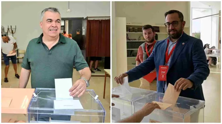 Santos Cerdán y Javier Remírez en el momento de ejercer su derecho al voto. PSN
