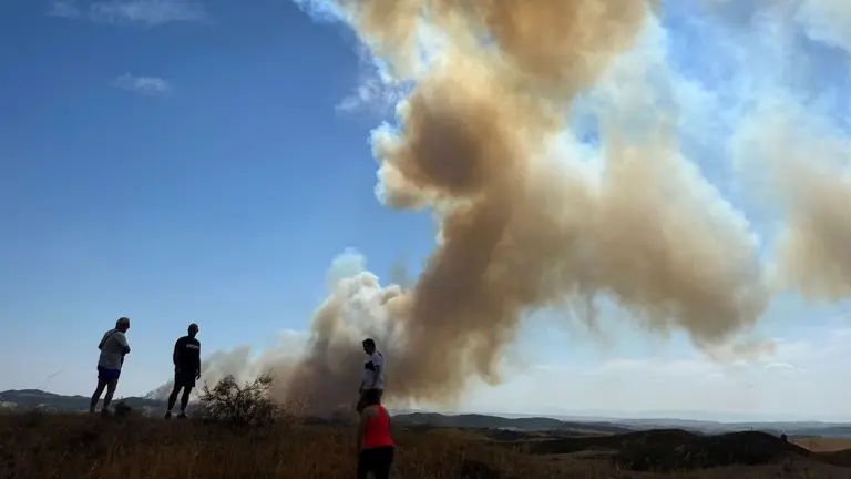 Varios testigos observan la intensa columna de humo del incendio del Perdón. CEDIDA