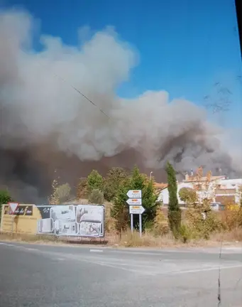 Fotografía del incendio en la que se puede apreciar que está ya muy cerca de Mendigorría. CEDIDA