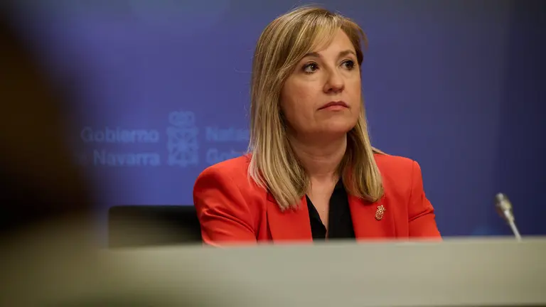 La portavoz del Gobierno de Navarra, Amparo López, comparece en rueda de prensa. IÑIGO ALZUGARAY