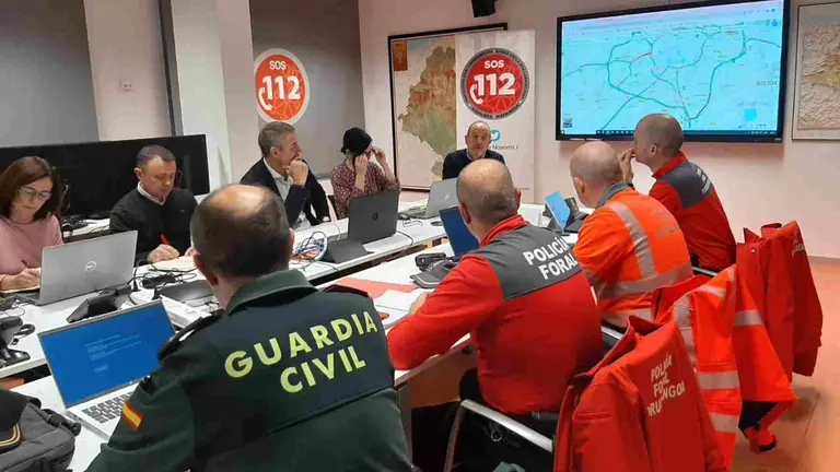 Reunión de coordinación entre SOS Navarra, Protección Civil, Policía Foral y Guardia Civil. SOS NAVARRA