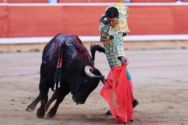 El diestro Miguel Angel Perera durante la lidia a su primer toro de la tarde en la sexta de abono de la Feria de Toro de los Sanfermines 2024 donde ha compartido cartel con Roca Rey y Tomas Rufo. EFE Juan Pedro Urdiroz (1)