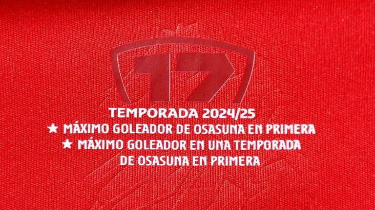 Serigrafía conmemorativa de la histórica temporada de Ante Budimir en la camiseta de los jugadores rojillos ante el Alavés. CA Osasuna.