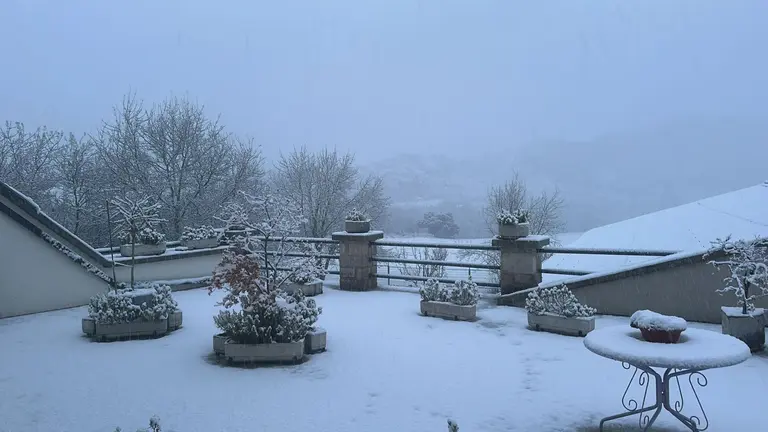 Una terraza nevada en el Valle de Ollo. CEDIDA