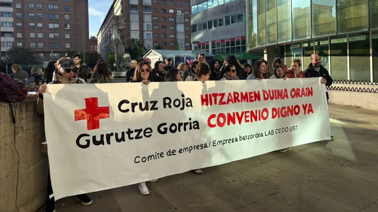 Protesta de los trabajadores de Cruz Roja en Pamplona. CEDIDA