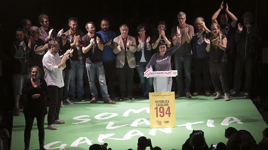 La número dos de la Candidatura d'Unitat Popular, CUP, Anna Gabriel, durante un acto electoral. EFE.