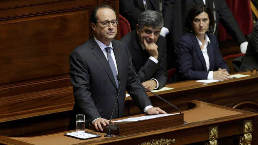 Hollande en un momento de su discurso