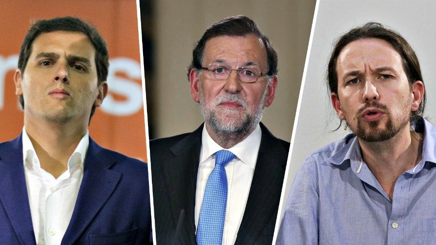 Albert Rivera, Mariano Rajoy y Pablo Iglesias. EP