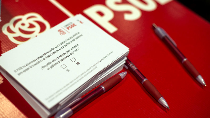 Papeletas utilizadas por el PSOE para que los afiliados valoren el acuerdo ocn Ciudadanos.