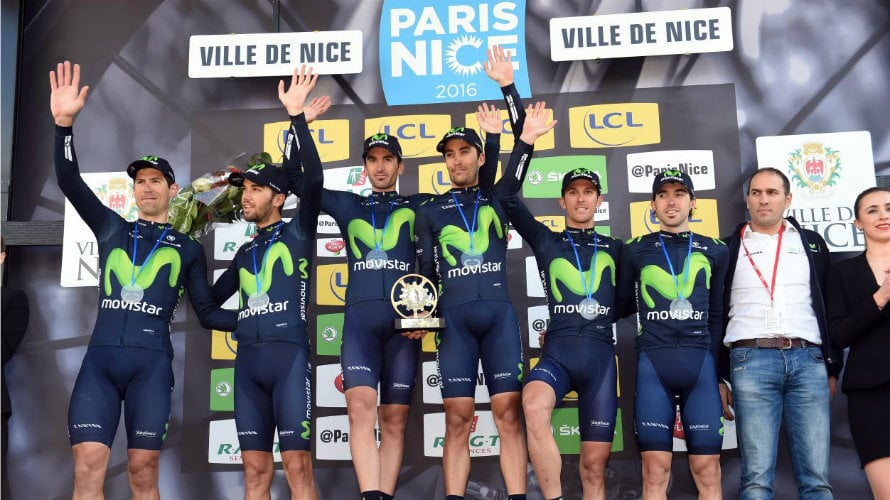 El Movistar Team celebra su éxito en la París - Niza.