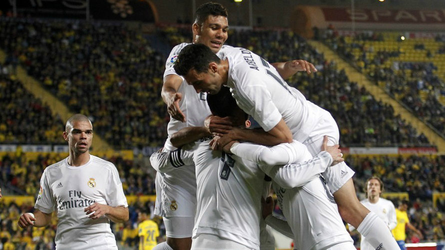 Los jugadores del Real Madrid celebran el gol de Sergio Ramos. Lfp.
