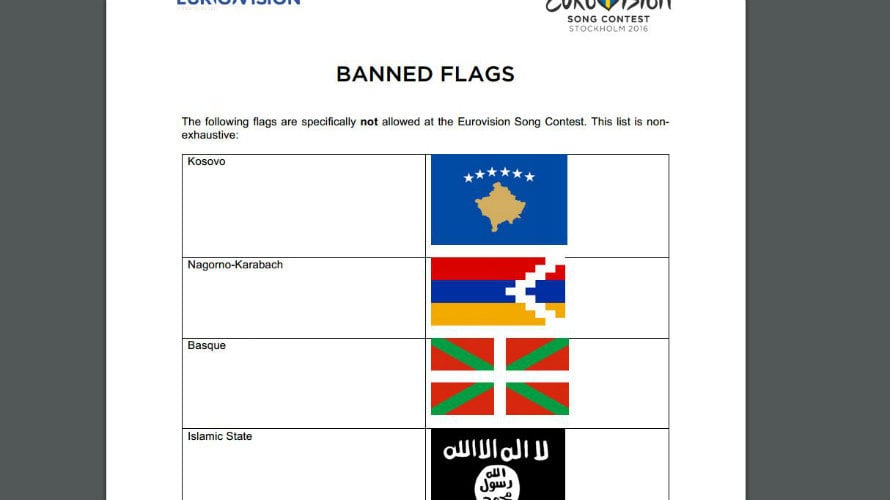 Algunas de las banderas prohibidas por Eurovisión, entre ellas la ikurriña.