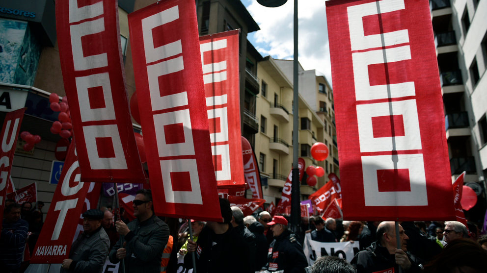 Manifestación del 1 de mayo de UGT y CCOO en Pamplona (1). (P. Lasaosa)