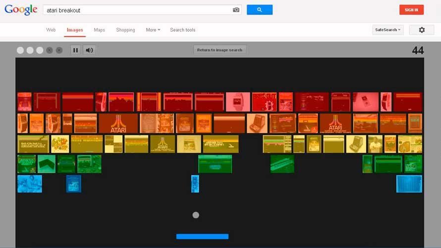 Imagen de la pantalla de Google al buscar Atari Breakout.