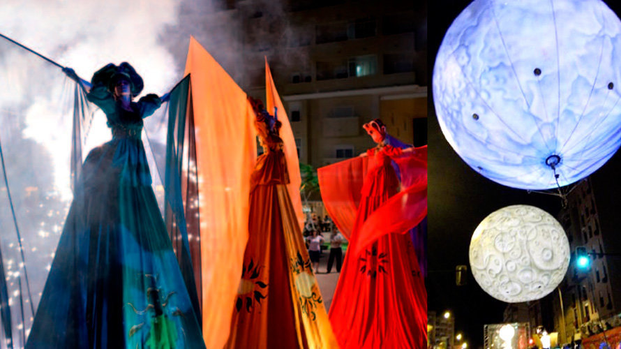 Enormes planetas y damas de época dan comienzo al Festival de las Murallas de Pamplona.