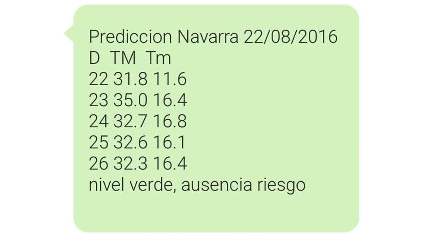 SMS con la predicción metereológica de Navarra