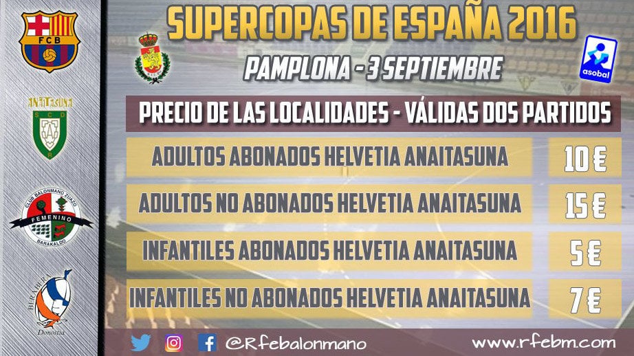 Cartel de precios de la Supercopa de balonmano que se celebrará en el pabellón Anaitasuna