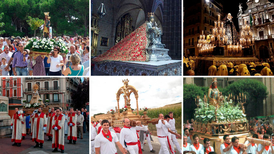 Algunas de las Vírgenes que participan en la concentración mariana de Pamplona como cierre al Año Santo de la Misericordia.