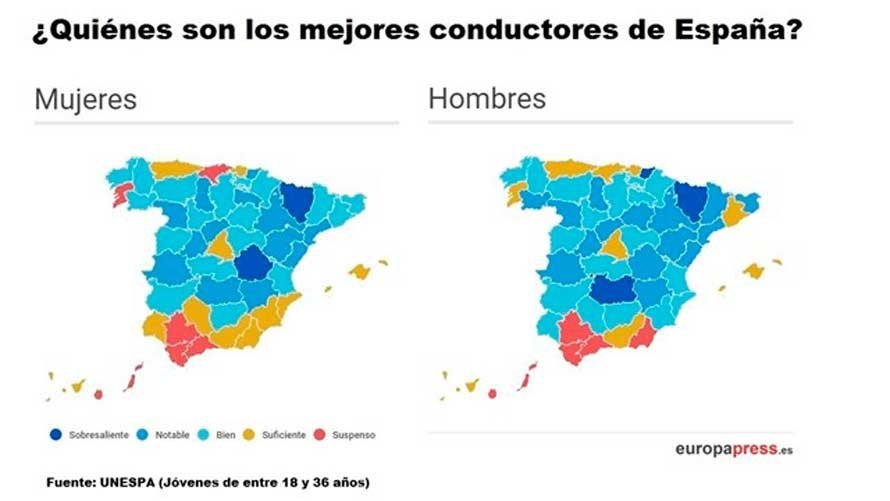 Mapa por provincias sobre la calidad de la conducción en España. EP