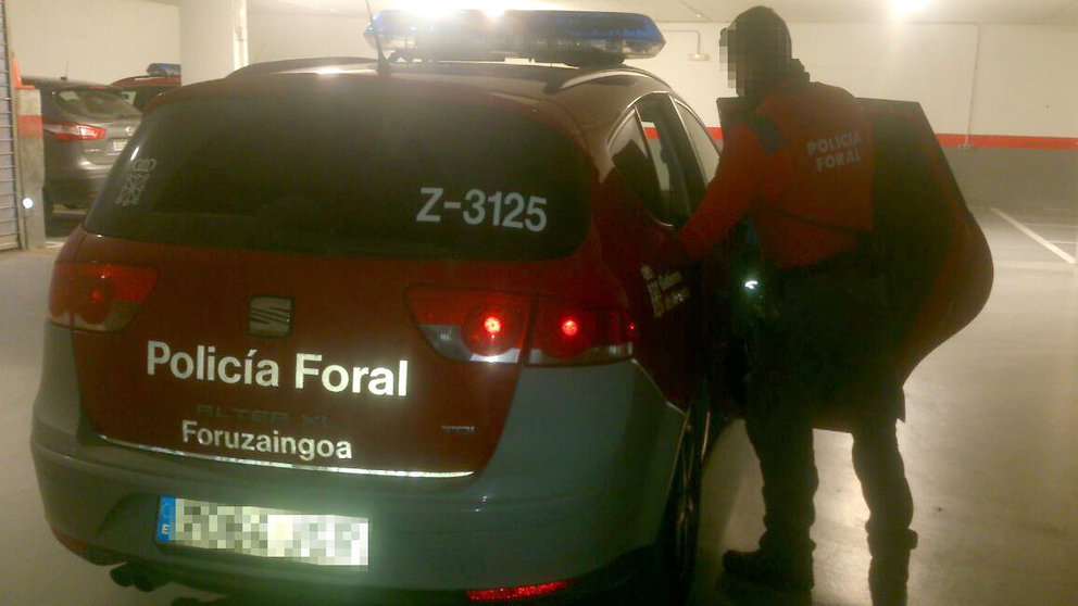 Agentes de la Policía Foral trasladan en el coche patrulla a un detenido hasta la comisaría POLICÍA FORAL/ARCHIVO