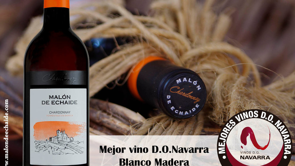 Vino blanco de las Bodegas Malón de Echaide ganador del premio de D.O Navarra.