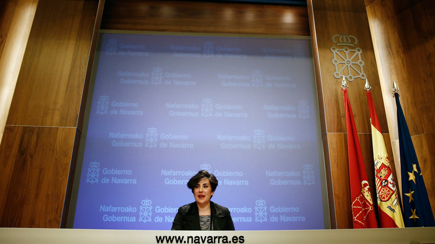 La portavoz del Gobierno de Navarra, María Solana, durante la rueda de prensa. EFEJesús Diges.