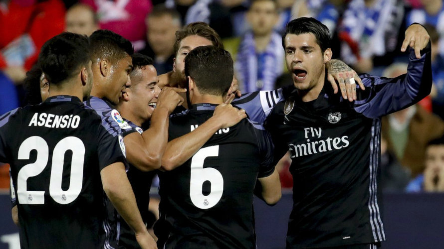 Los jugadores del Real Madrid celebran la victoria en Leganés. Lfp.