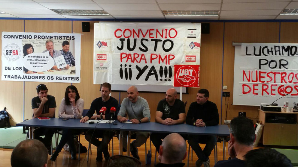 Rueda de prensa de los sindicatos de Policía Municipal de Pamplona para exigir al Ayuntamiento un nuevo convenio.