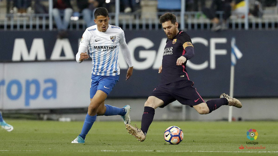 Messi en acción en el Málaga - Barcelona. Lfp.