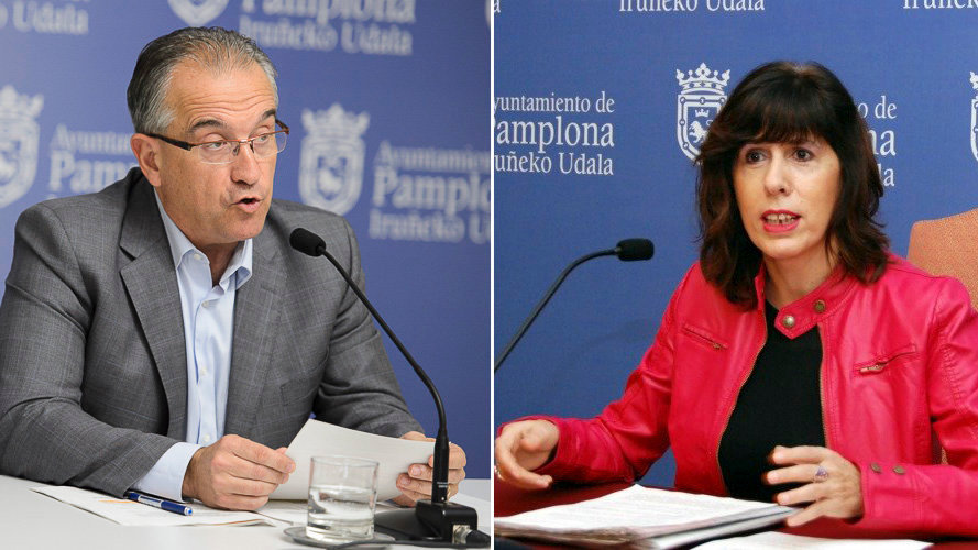 Los portavoces de UPN y PSN en el Ayuntamiento de Pamplona, Enrique Maya y Maite Esporrín.