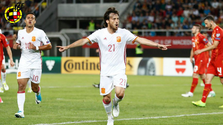 David Silva celebra su gol ante Macedonia. Sefútbol.