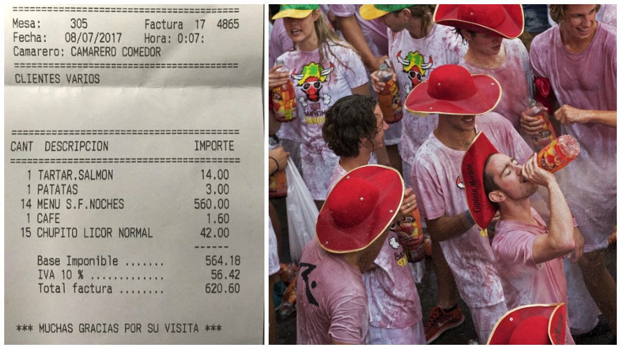 A la izquierda, la factura que los italianos intentaron no pagar en un restaurante de Pamplona en la noche del fin de semana.