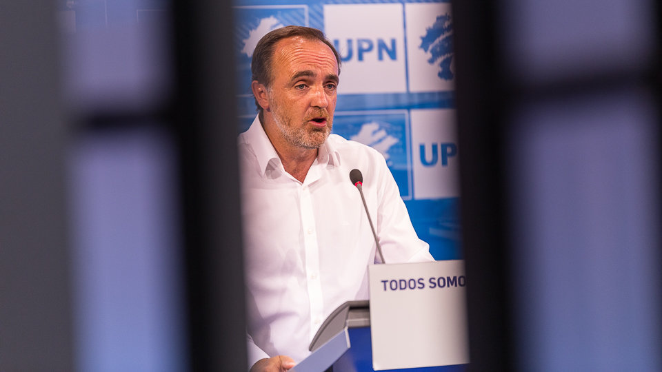 El presidente de UPN, Javier Esparza, hace balance de los dos años del Gobierno foral hace unos días en la sede de UPN. IÑIGO ALZUGARAY