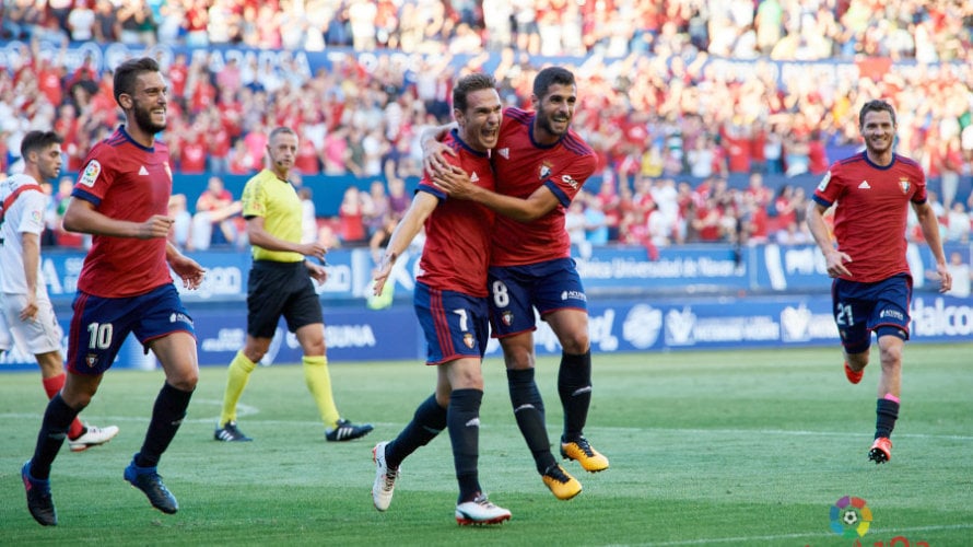 Osasuna celebra el gol marcado al Sevilla Atlético. La Liga.