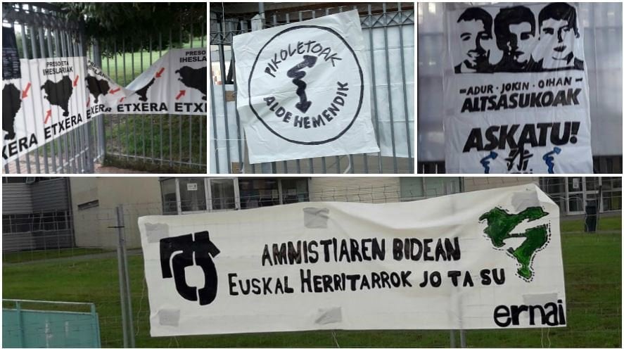 Pancartas colocadas por la izquierda abertzale en Mendillorri con motivo del inicio de las fiestas.  collage