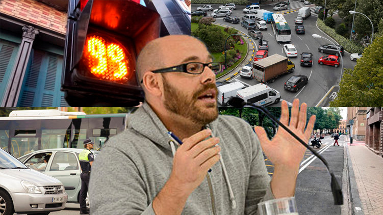 Imagen del concejal de Movilidad, Armando Cuenca, y algunas de las fotografías de los cambios de tráfico implantados en Pamplona esta última semana