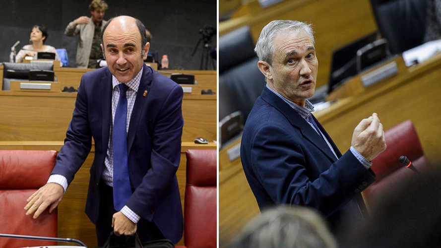 Los consejeros del Gobierno foral Manu Ayerdi y Fernando Aranburu en el Parlamento de Navarra
