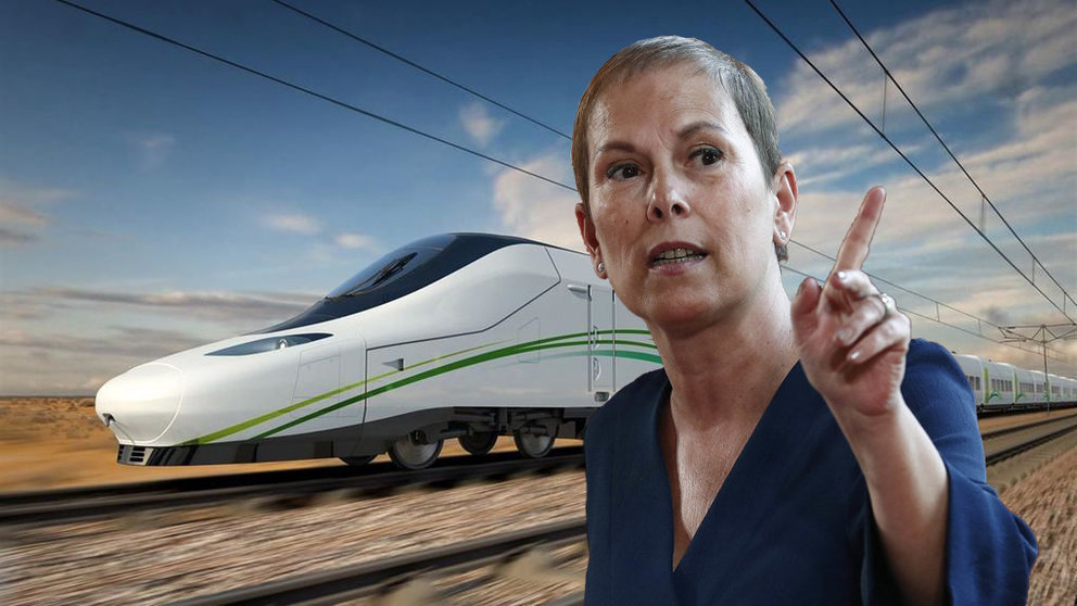 La presidenta de Navarra, Uxue Barkos, y un tren de alta velocidad FOTOMONTAJE