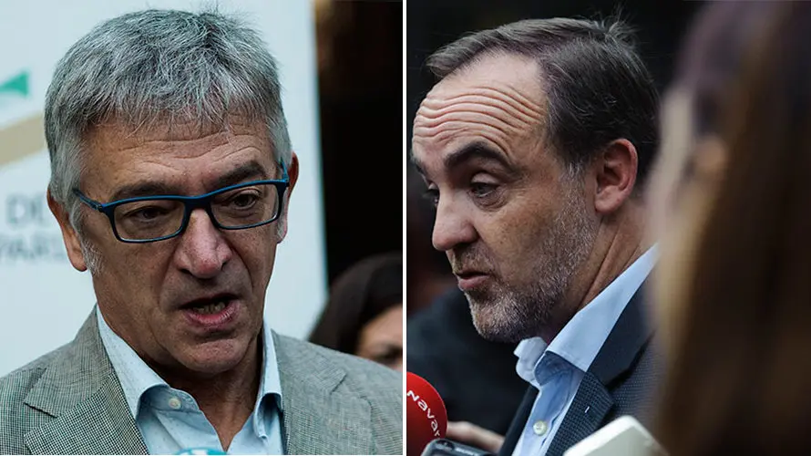 El portavoz de Geroa Bai, Koldo Martínez; y el presidente de UPN, Javier Esparza. MIGUEL OSÉS.