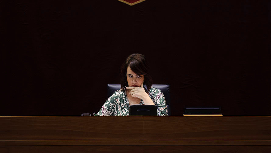 La presidenta del parlamento de navarra Ainhoa Aznarez durante el pleno parlamentario. Miguel Osés (2)